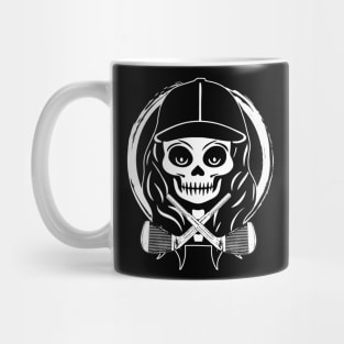 Female Golfer Skull and Golf Clubs White Logo Mug